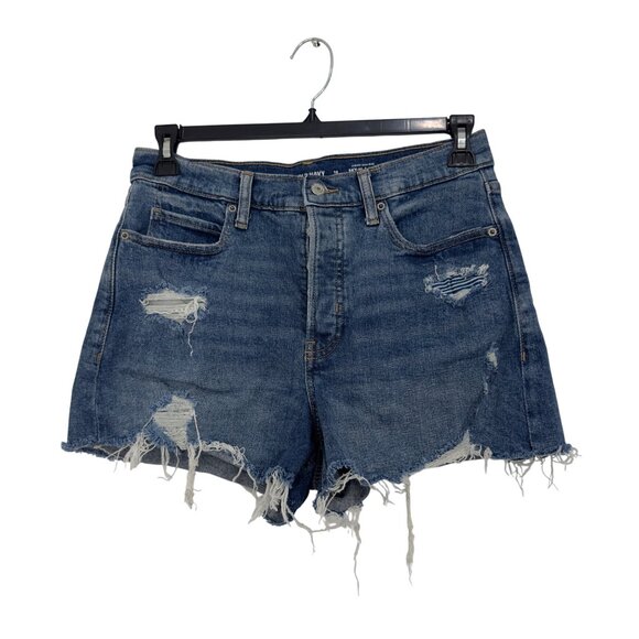 Old Navy Womens Distressed Denim High Rise Shorts Size 10 Sky-Hi A-Line - Picture 1 of 9